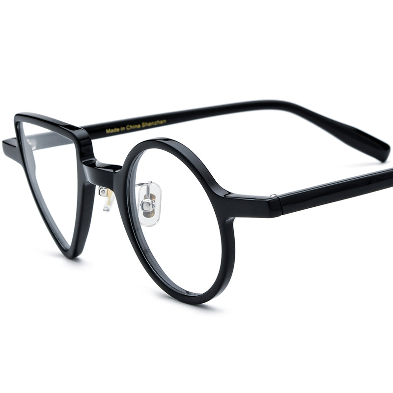 Vintage Colourblock Round Acetate Optical Glasses Frame - Black - MCROONS