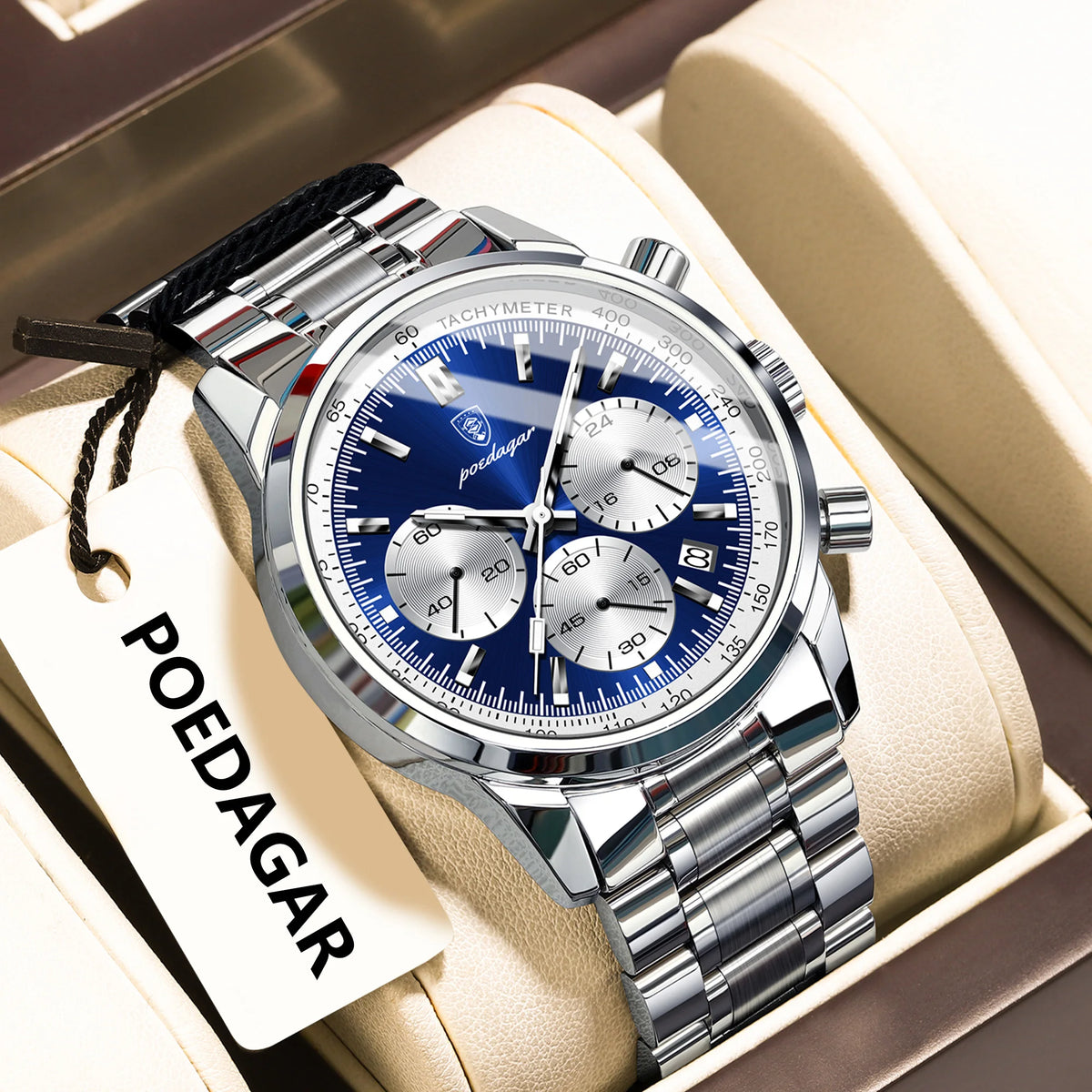 Poedagar 921 Men's Luxury Chronograph Quartz Watch – Stainless Steel Band, Waterproof, Luminous, Date