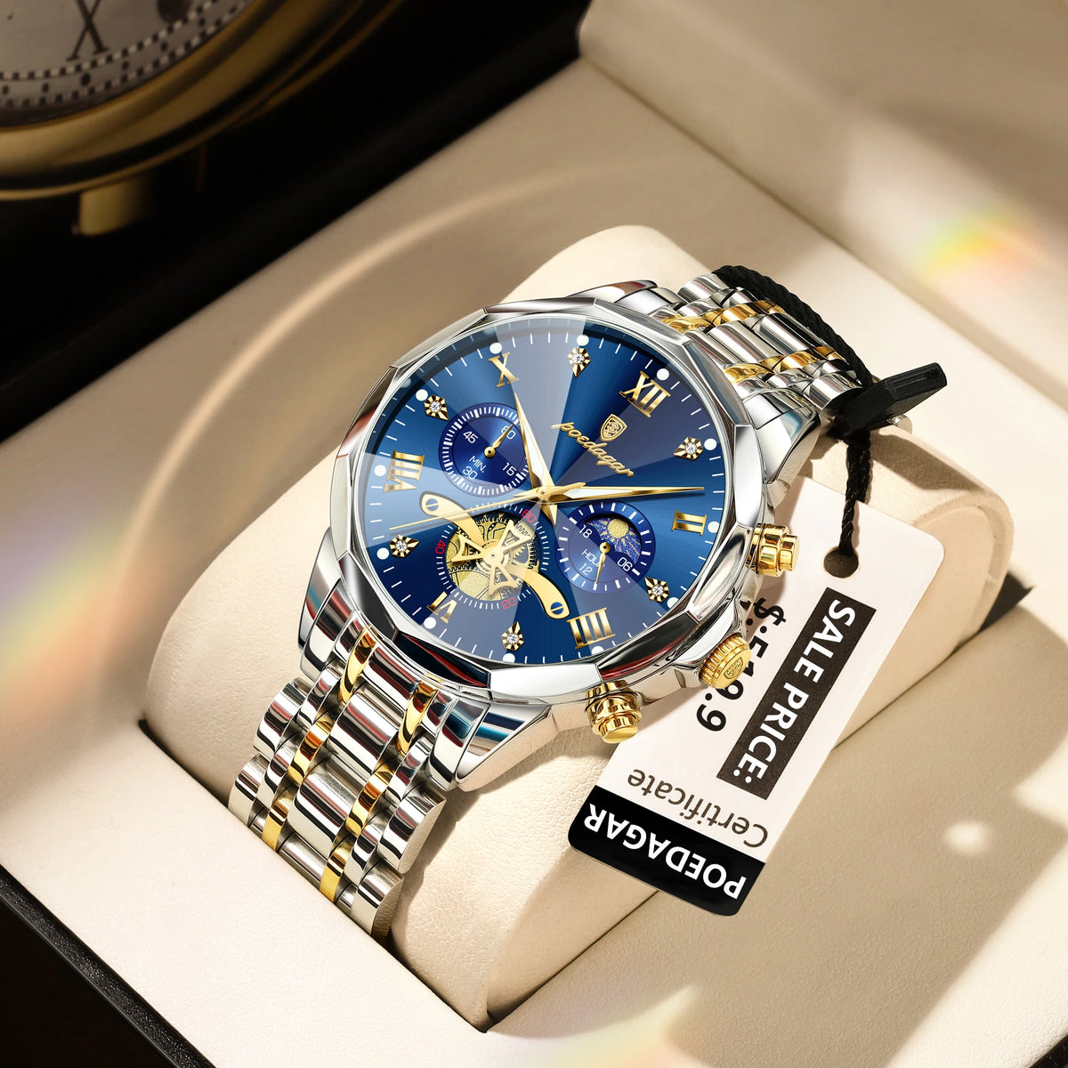 Poedagar 938 Men's Luxury Chronograph Quartz Watch – Stainless Steel Band, Waterproof, Luminous