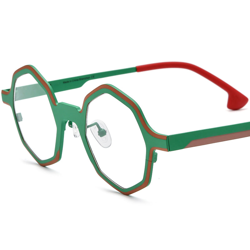 Matte Titanium Octagon Optical Glasses Frame Vintage - Green - MCROONS
