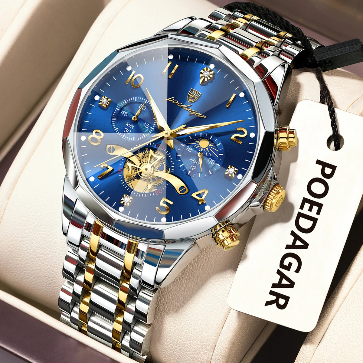 Poedagar 939 Men's Luxury Chronograph Quartz Watch – Stainless Steel Band, Waterproof, Luminous