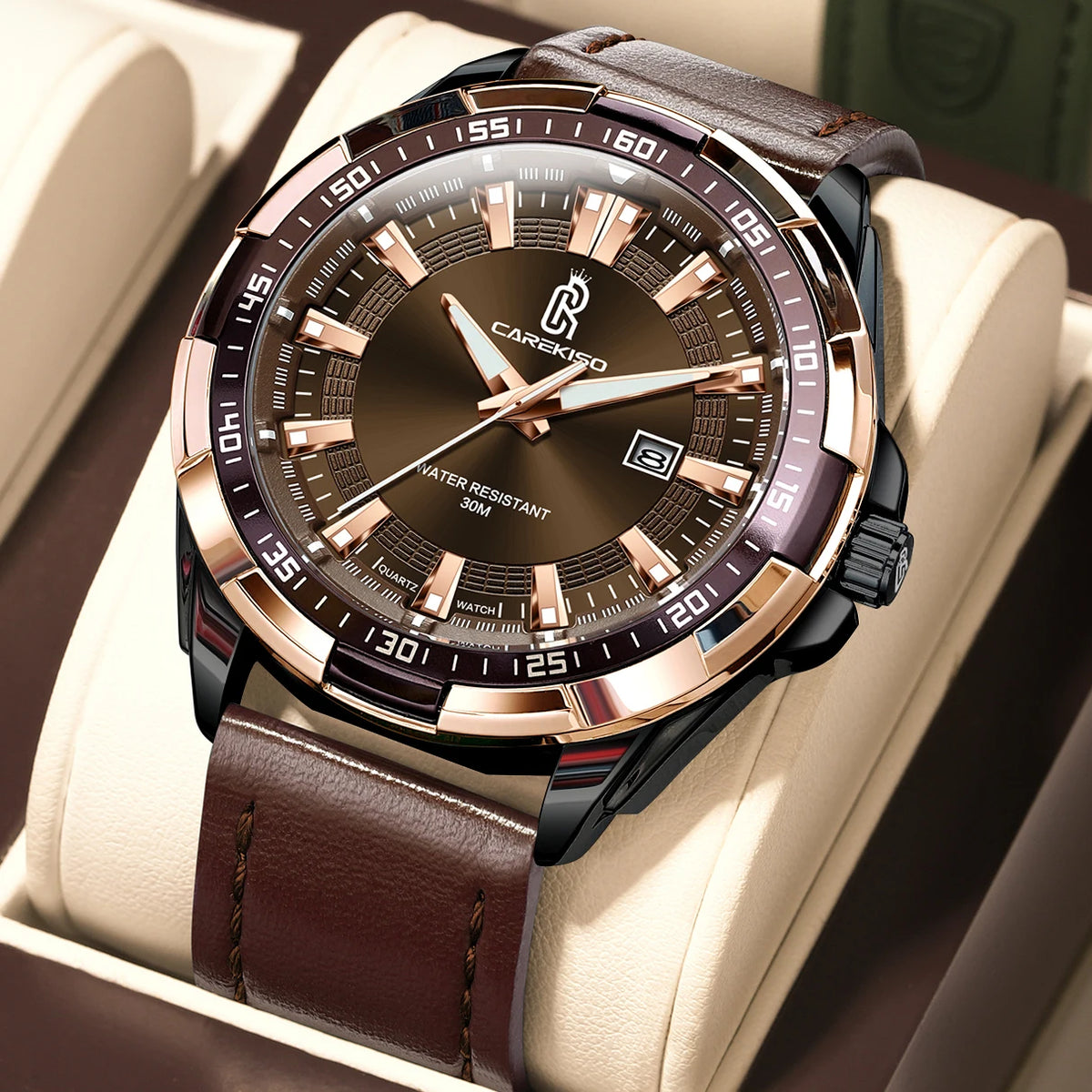 Poedagar C103 Men's Luxury Quartz Watch – Leather Strap, Waterproof, Luminous, Date