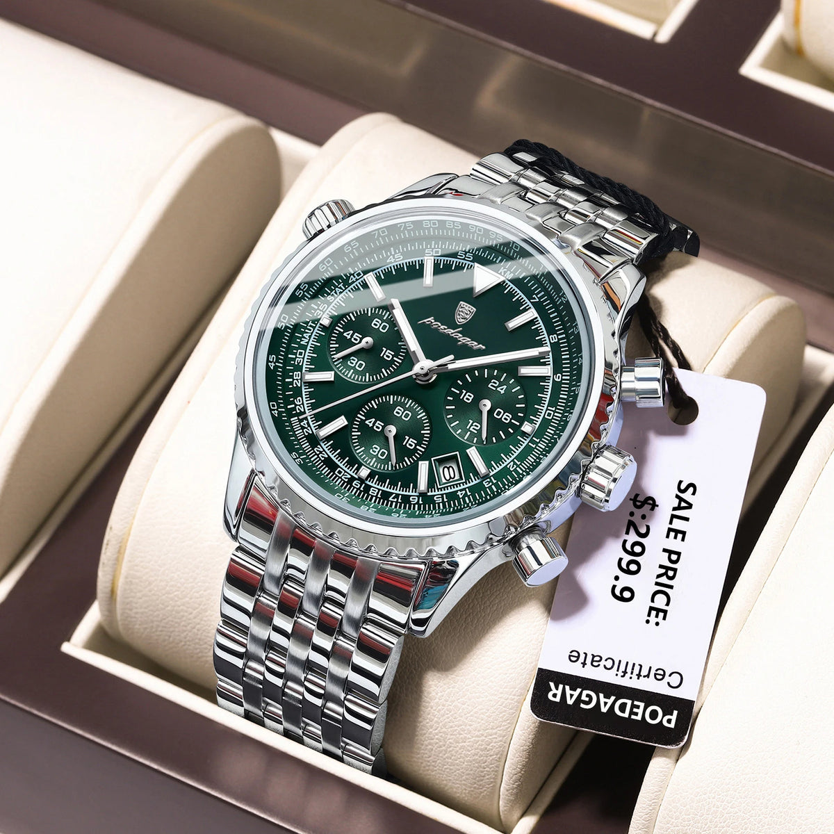 Poedagar 960 Men's Luxury Chronograph Quartz Watch – Stainless Steel Band, Waterproof, Luminous, Date