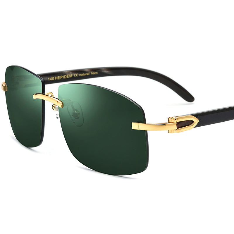 Mottled Buffalo Horn Rimless Square Sunglasses - MCROONS - Black Horn