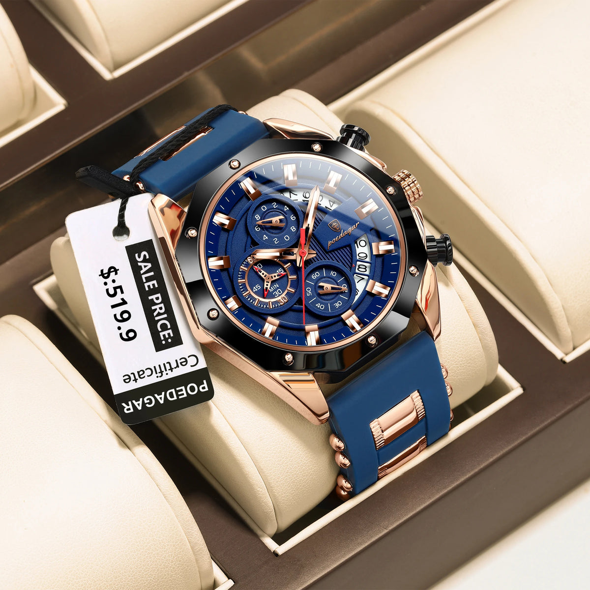 Poedagar 913 Men's Luxury Chronograph Quartz Watch – Silicone Strap, Waterproof, Luminous, Date