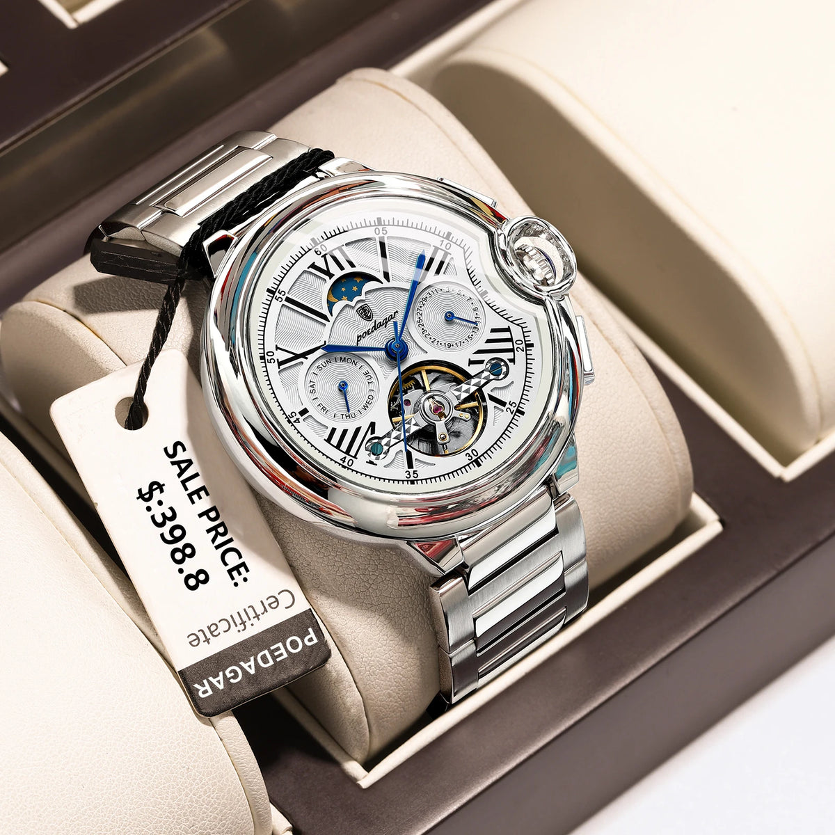 Poedagar 1413 Men's Luxury Automatic Mechanical Watch – Stainless Steel Band, Waterproof, Luminous