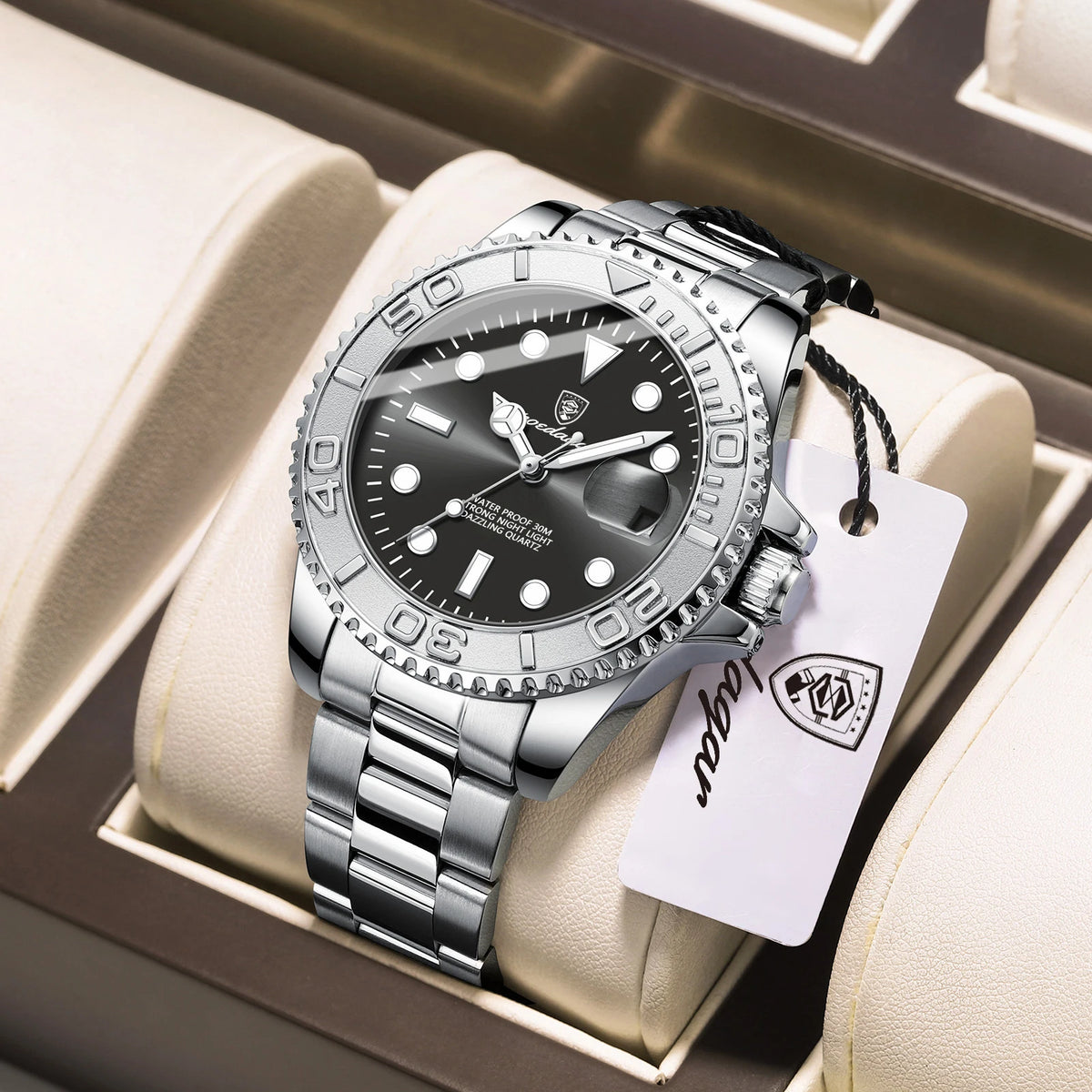 Poedagar 680 Men's Luxury Quartz Watch – Stainless Steel Band, Waterproof, Luminous, Date