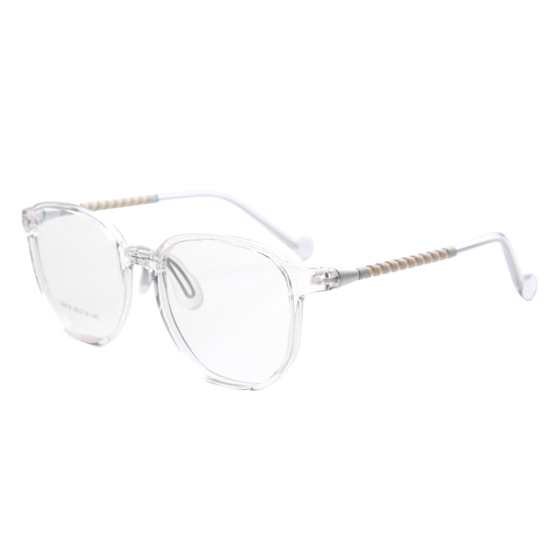 MCROONS Kids' Clear Geometric Glasses for Boys and Girls — Gold Striped Temple Acetate Frames in Pink, Black, Clear, Light Blue and Navy