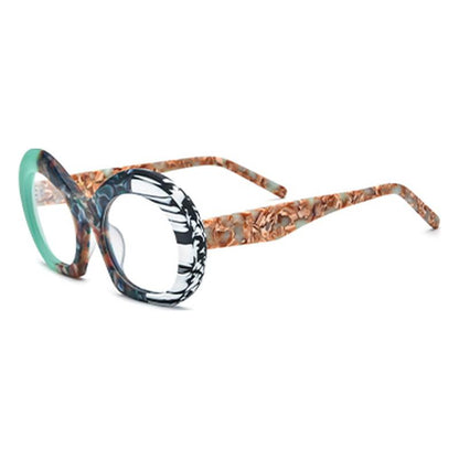 Oversized Matte Acetate Round Optical Glasses Frame - Green Brown - MCROONS