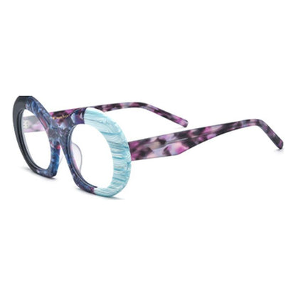 Oversized Matte Acetate Round Optical Glasses Frame - Black Purple - MCROONS
