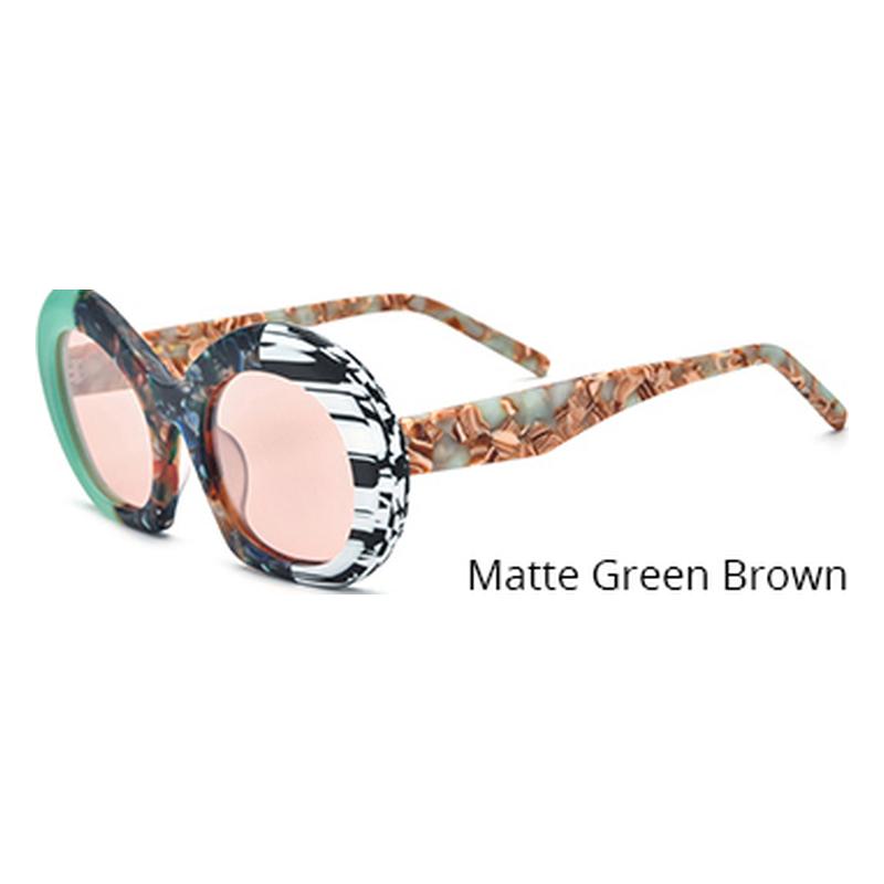 Oversized Matte Acetate Round Polarized Sunglasses - Green Brown Pink Lens - MCROONS