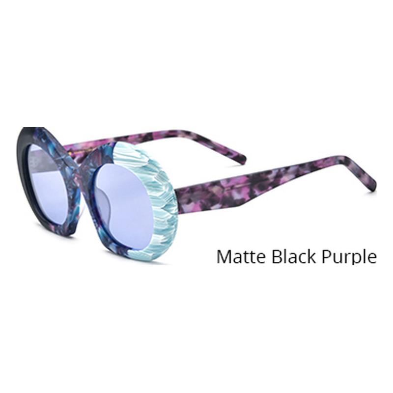 Oversized Matte Acetate Round Polarized Sunglasses - Black Purple Purple Lens - MCROONS