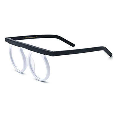 Oversized Vintage Multicolour Acetate Round Optical Glasses Frame - White - MCROONS