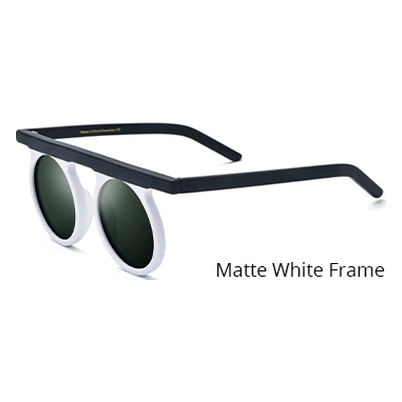 Oversized Vintage Round Polarized Sunglasses - White Dark Green Lens - MCROONS
