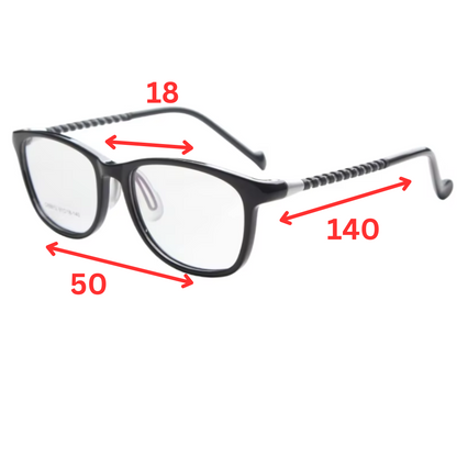 MCROONS Kids Clear Geometric Glasses With Gold Striped Temple Nylon Frames For Boys And Girls – Pink, Black, Clear, Light Blue, And Cyan