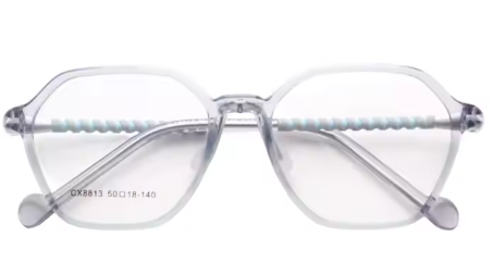 MCROONS Kids Clear Geometric Glasses With Gold Striped Temple Nylon Frames For Boys And Girls – Pink, Black, Clear, Light Blue, And Cyan