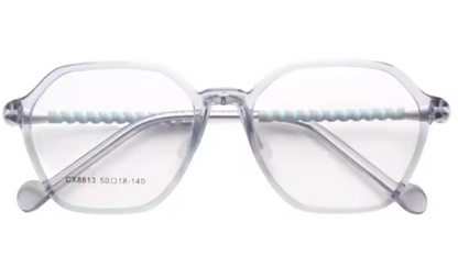 MCROONS Kids Clear Geometric Glasses With Gold Striped Temple Nylon Frames For Boys And Girls – Pink, Black, Clear, Light Blue, And Cyan