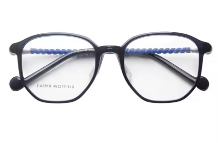 MCROONS Kids' Clear Geometric Glasses for Boys and Girls — Gold Striped Temple Acetate Frames in Pink, Black, Clear, Light Blue and Navy