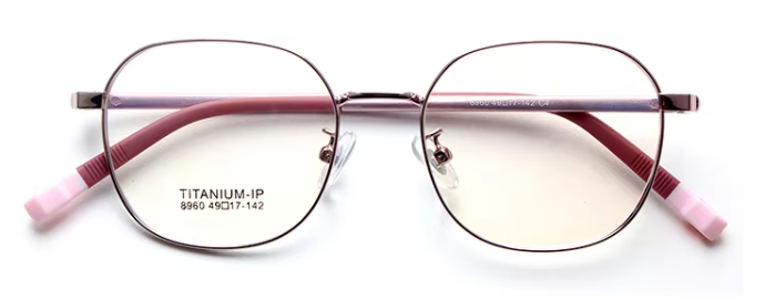 MCROONS Kids Light Pink Geometric Glasses with Contemporary Square Stainless Frames for Boys and Girls, Available in Silver, Rose Gold, Pink, Cyan and Black