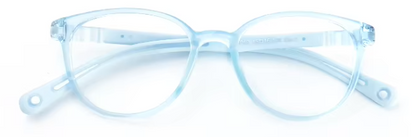MCROONS kids' cat-eye silicone glasses with playful, flexible frames in blue, pink, lavender, and light blue for boys and girls.