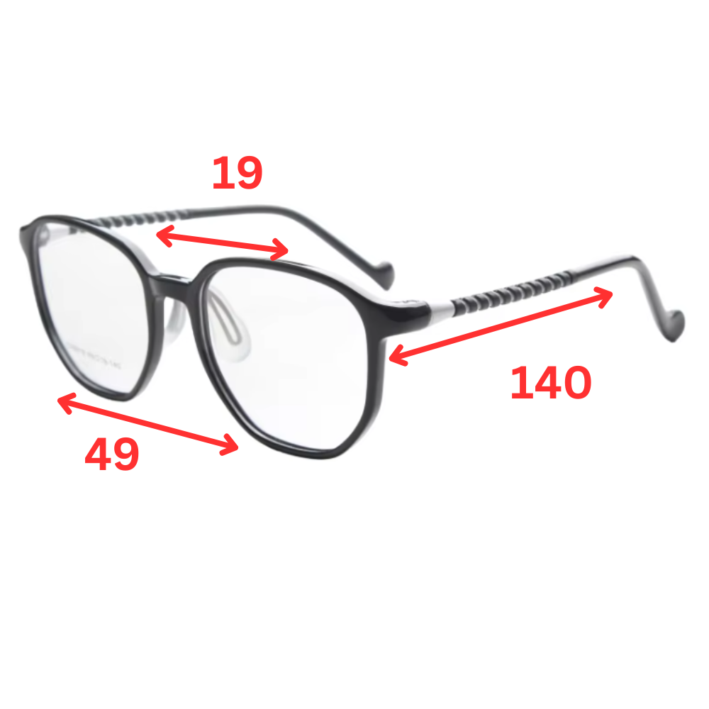 MCROONS Kids' Clear Geometric Glasses for Boys and Girls — Gold Striped Temple Acetate Frames in Pink, Black, Clear, Light Blue and Navy