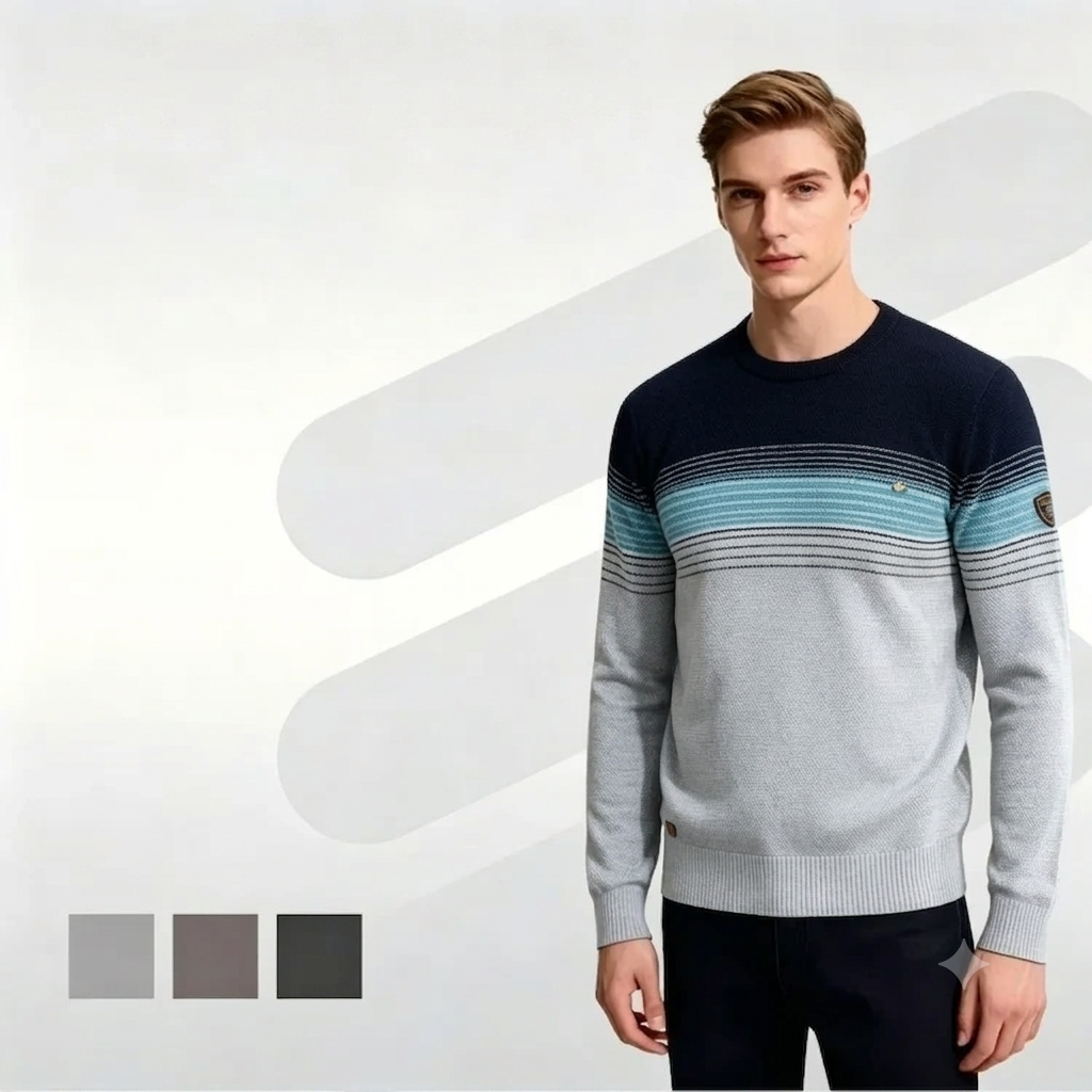 Men's Striped Cotton Crew Neck Pullover Sweater