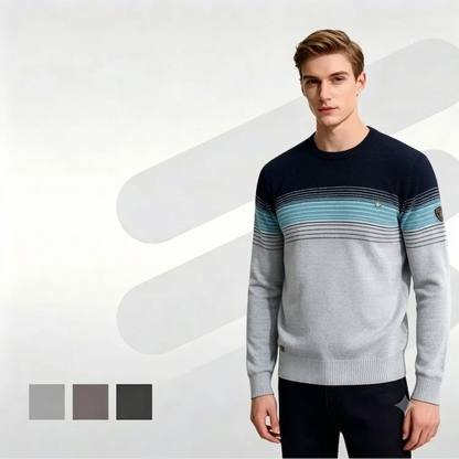 Men's Striped Cotton Crew Neck Pullover Sweater