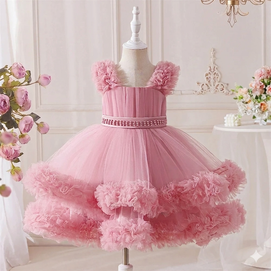 Girls' Floral Satin O-Neck Knee-Length Flower Girls' Dress for Formal Parties and Birthdays