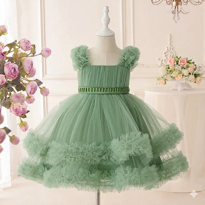 Girls' Floral Satin O-Neck Knee-Length Flower Girls' Dress for Formal Parties and Birthdays