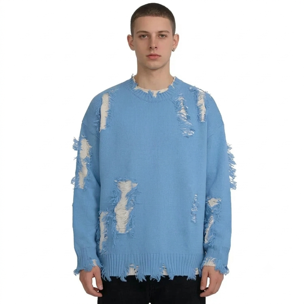 Men's Navy Jacquard Crew Neck Sweater