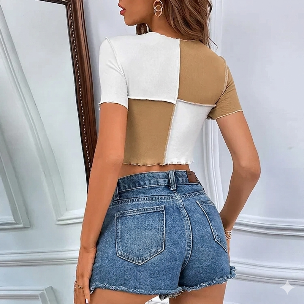 Women's Floral Cross Short Sleeve Crop Top
