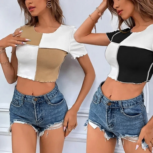 Women's Floral Cross Short Sleeve Crop Top