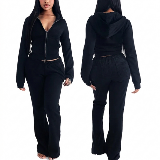 Women's Cropped Jacket and Flared Leggings Set