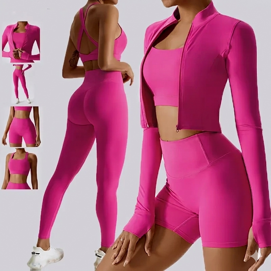 Women's High Stretch Fuchsia Two-Piece Crop Top And Skinny Leggings Fitness Tracksuit