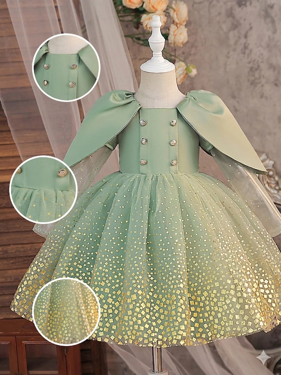 Princess Floral Satin Gloss Sleeveless Sequins Formal Evening Party Dress For Girls Summer Birthday Celebration