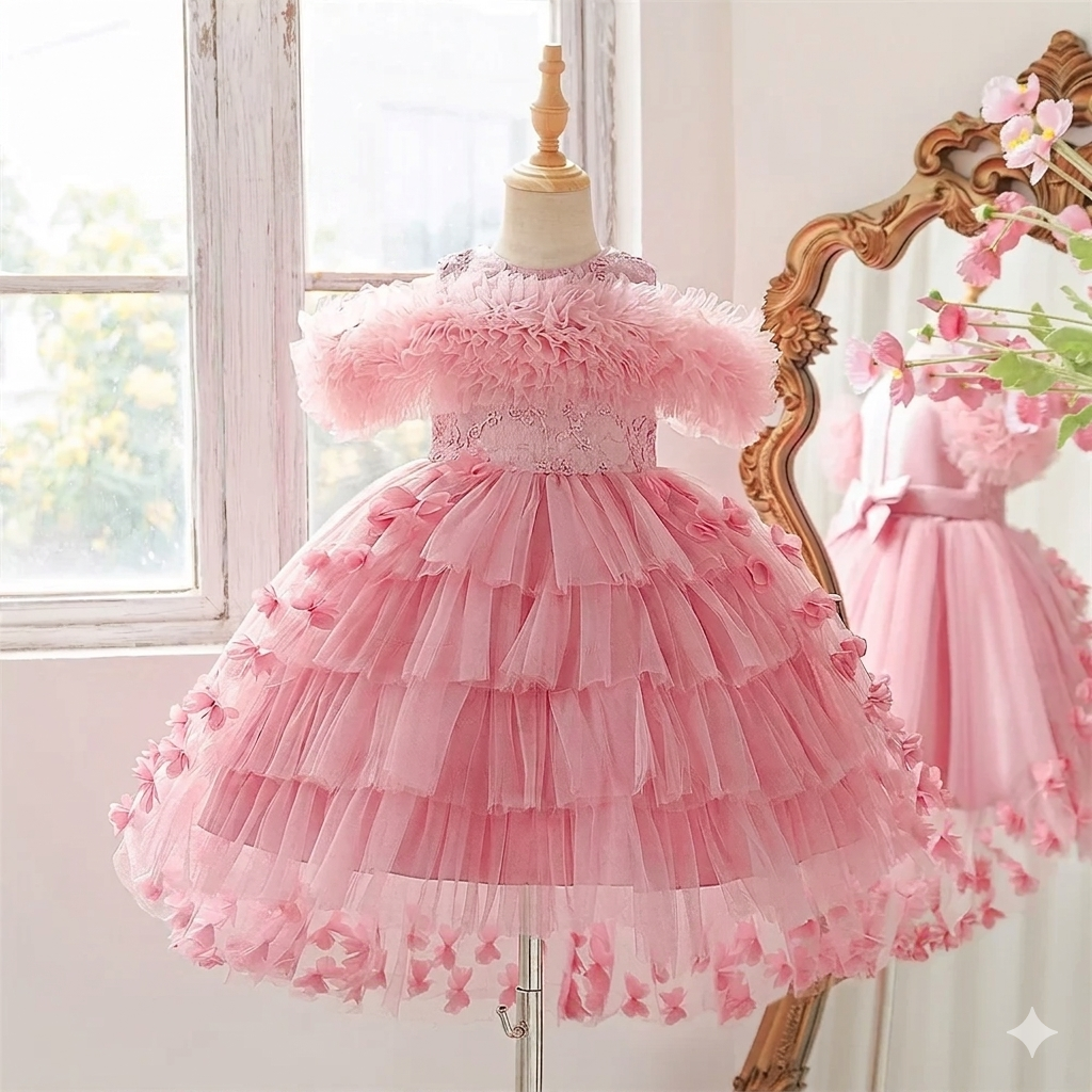 Girls Pink Flower Birthday Party Dress