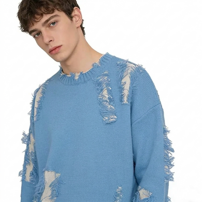 Men's Navy Jacquard Crew Neck Sweater