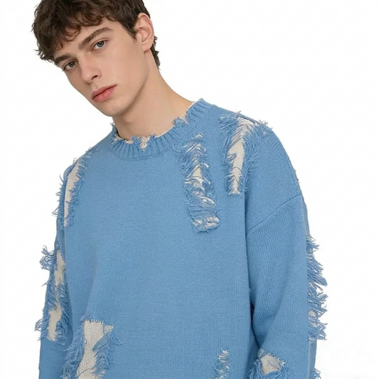 Men's Navy Jacquard Crew Neck Sweater