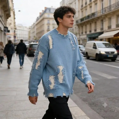 Men's Navy Jacquard Crew Neck Sweater