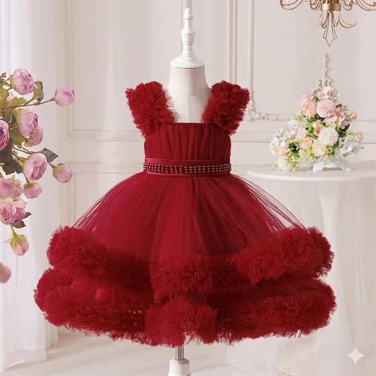 Girls' Floral Satin O-Neck Knee-Length Flower Girls' Dress for Formal Parties and Birthdays