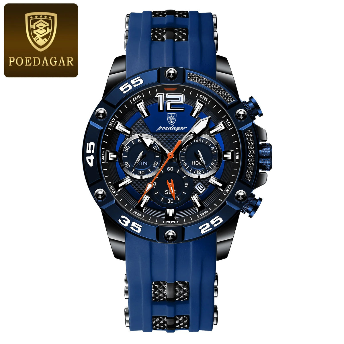 Poedagar 912 Men's Luxury Chronograph Quartz Watch – Silicone Strap, Waterproof, Luminous, Date