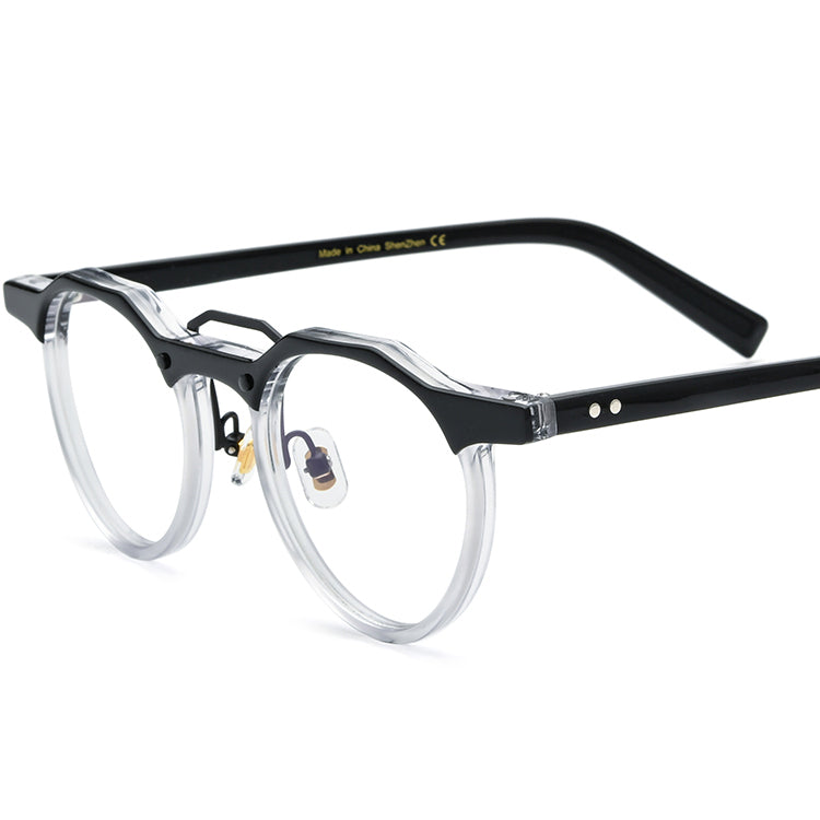 Retro Round Acetate Optical Glasses Frame - Clear Black - MCROONS
