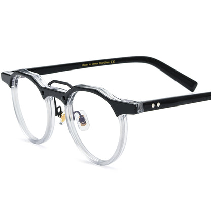 Retro Round Acetate Optical Glasses Frame - Clear Black - MCROONS