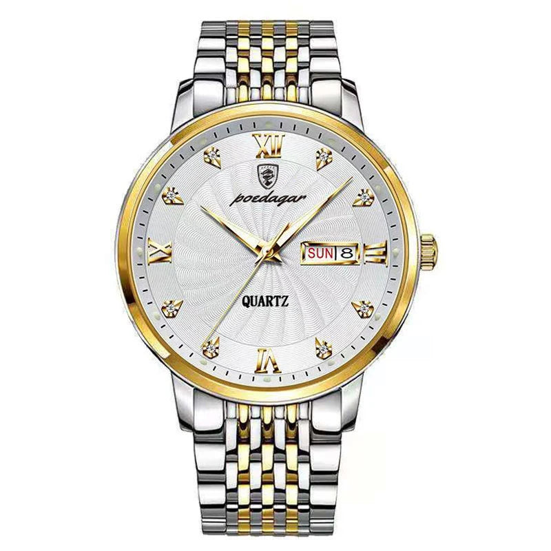 Poedagar 827 Men's Luxury Quartz Watch – Stainless Steel Band, Waterproof, Date