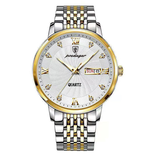 Poedagar 827 Men's Luxury Quartz Watch – Stainless Steel Band, Waterproof, Date