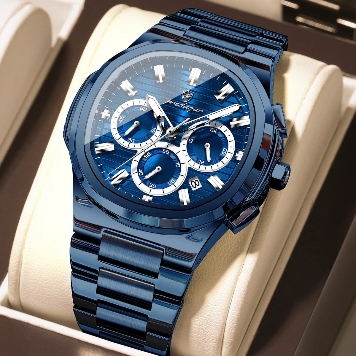 Poedagar 834 Men's Luxury Chronograph Quartz Watch – Stainless Steel Band, Waterproof, Luminous, Date