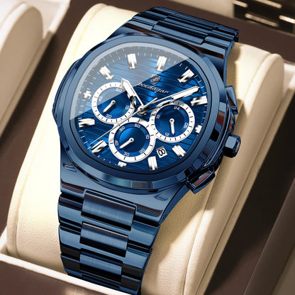 Poedagar 834 Men's Luxury Chronograph Quartz Watch – Stainless Steel Band, Waterproof, Luminous, Date