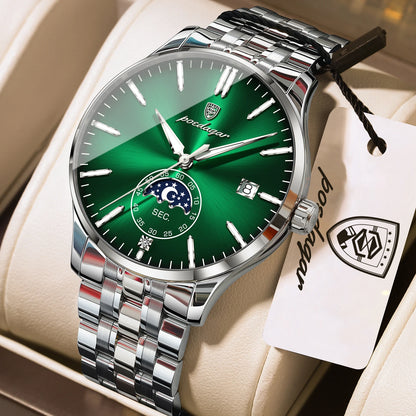 Poedagar 854 Men's Luxury Quartz Watch – Stainless Steel Band, Waterproof, Luminous, Date