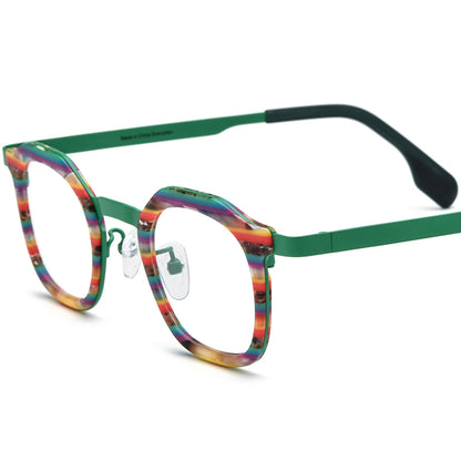 Acetate Titanium Square Optical Glasses Frame - Green - MCROONS