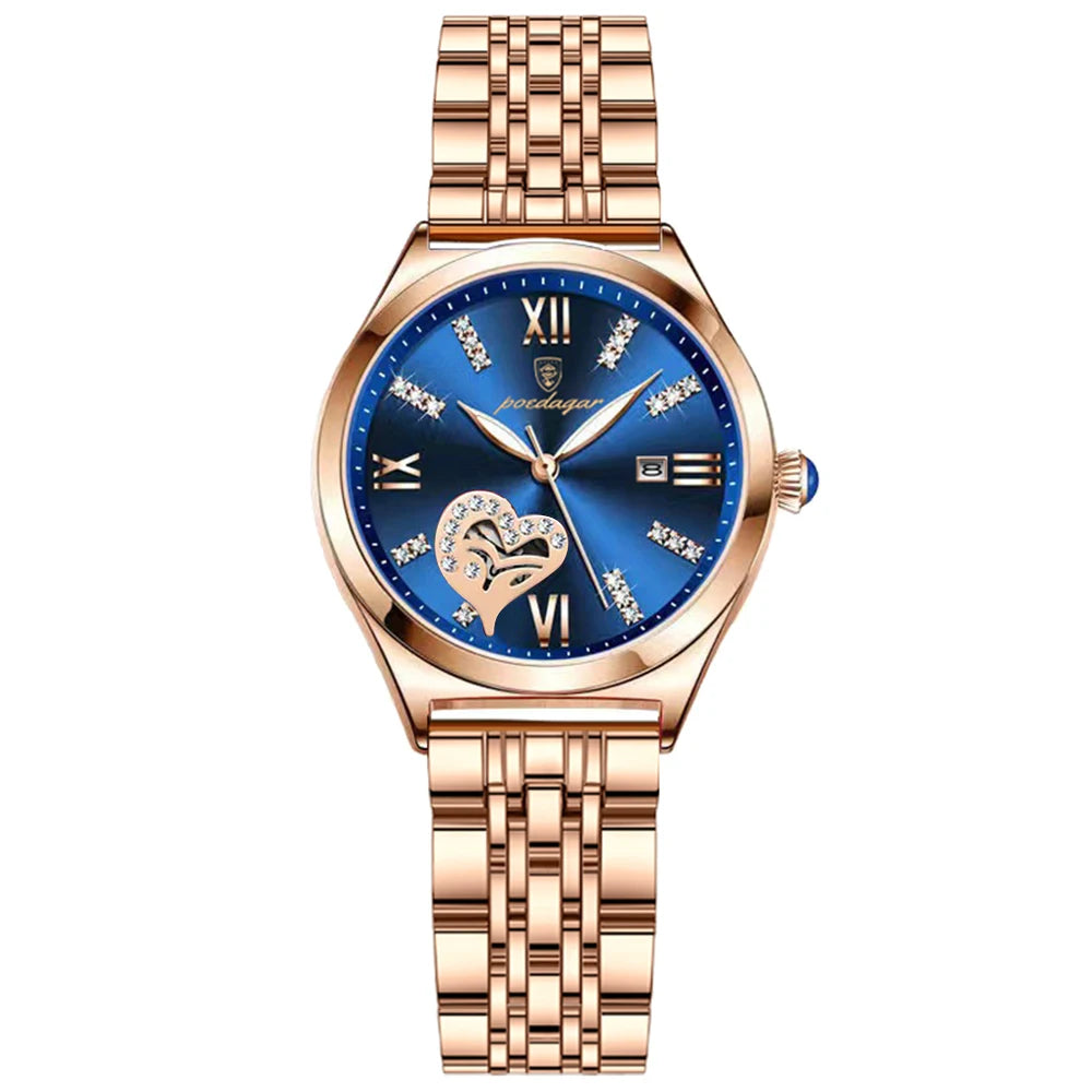 Poedagar 320 Women's Luxury Quartz Watch – Stainless Steel Band, Waterproof, Luminous, Date
